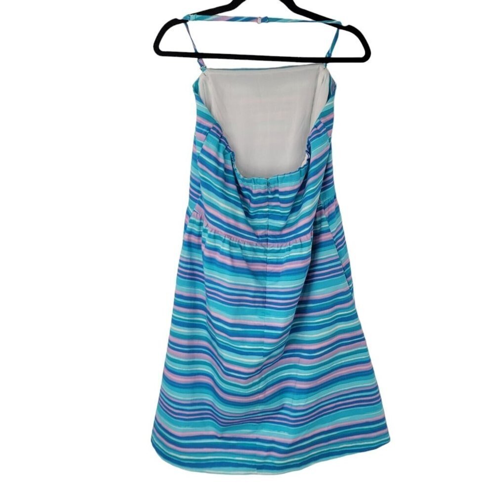 Garnet Hill Dress Blue Multi Striped Fit Flare Halter Mini Sundress Size 8 - Picture 2 of 9